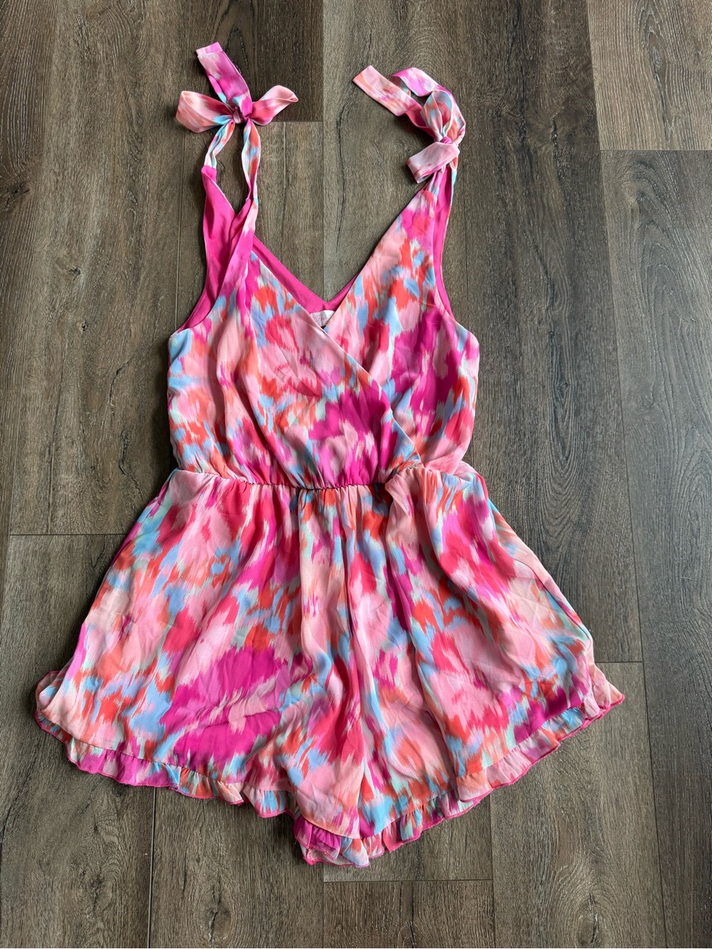 Pink Lily Pink Multicolor Tie-Shoulder Romper Women’s Size Small